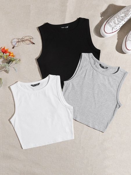 

3 pack round neck tank l5bl#, White