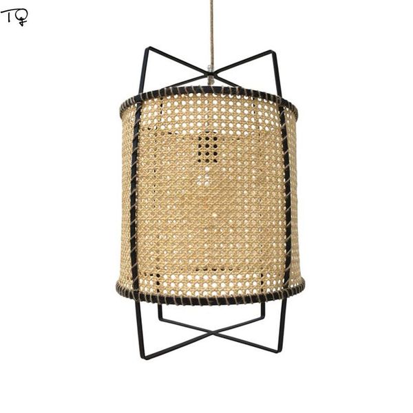 

japanese minimalist vintage rattan pendant lights modern hanging light fixtures restaurant dining/living room decoration bar lamps