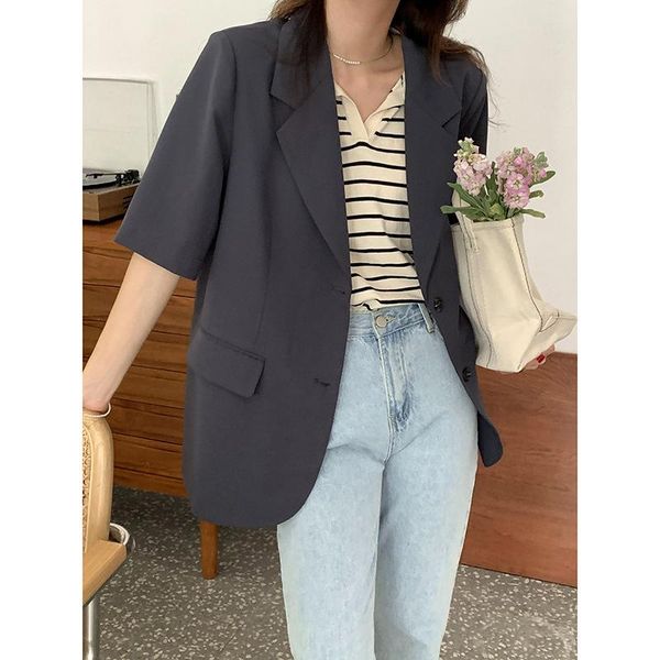 

women's suits & blazers mid-sleeved cushioned shoulder small suit blazer women 2021 summer korean version loose thin temperament casual, White;black