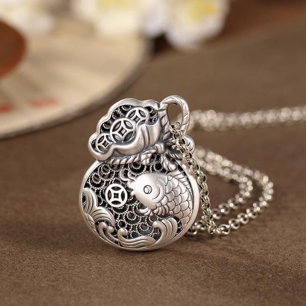 

chains retro fish pendant girl necklace matte lucky bag coin fashion sweater chain jewelry accessories, Silver