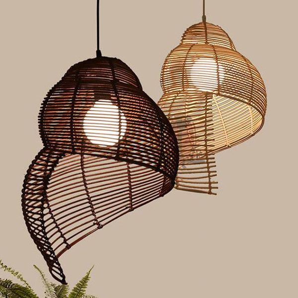 

pendant lamps southeast asia bamboo light vintage sea snail shape wicker rattan lamp restaurant kitchen suspension fixtures