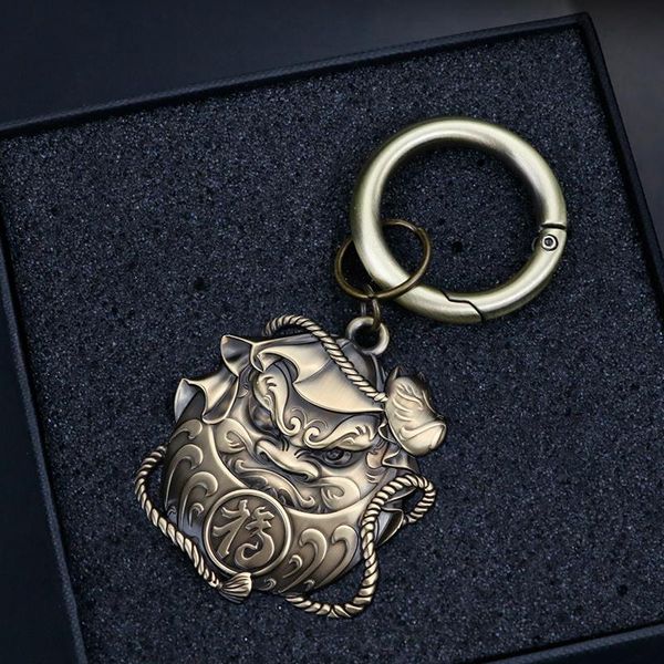 

keychains sticker copper color daruma 3d metal men keychain diy keyring holder car key chain for gift universal auto accessories, Silver