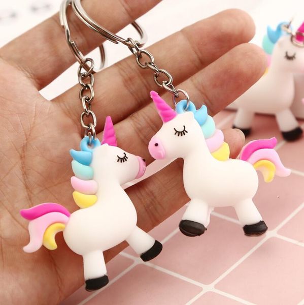 

keychains 2021 brand cute silicone big unicorn keychain multicolors horse rings holder alloy chain for women girls gift, Silver