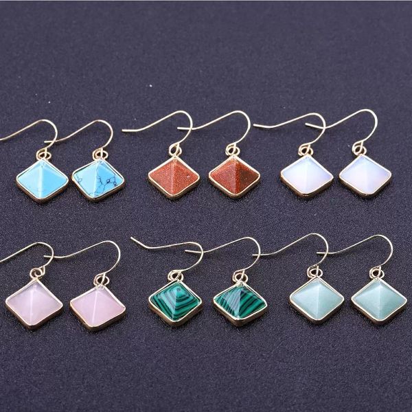 

natural stone pyramid drop earring gold color geometric quartz dangle earring malachites purple crystal earrings for ear jewelry7741237, Silver