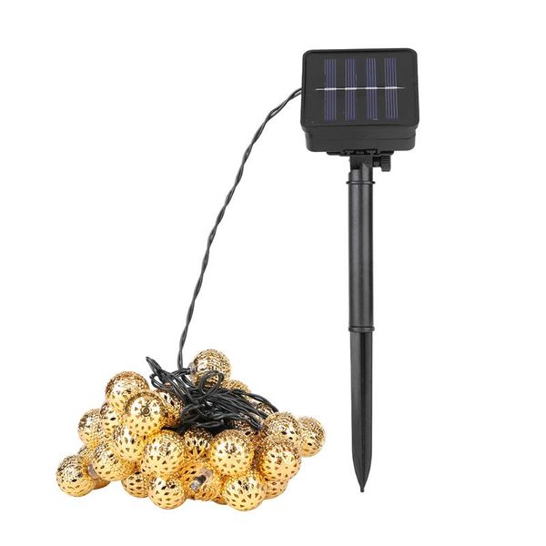 

solar lamps led fairy string lights moroccan ball lamp outdoors waterproof wrought iron hollow colorful light party garden decor