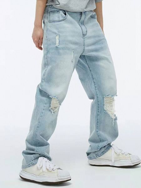 

men ripped bleach wash jeans r5sq#, Blue