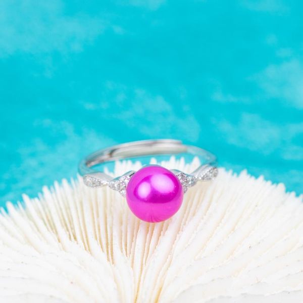 

cluster rings r010710 vermeerjewelry real 925 sterling silver natural freshwater pearl ring for 7-9mm open adjustable women, Golden;silver