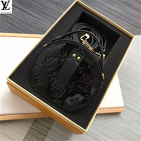 

brand designer luxury hnif m44699 patent leather round bag black women handbags iconic bags handles shoulder bags totes cross body bag c, Red;black