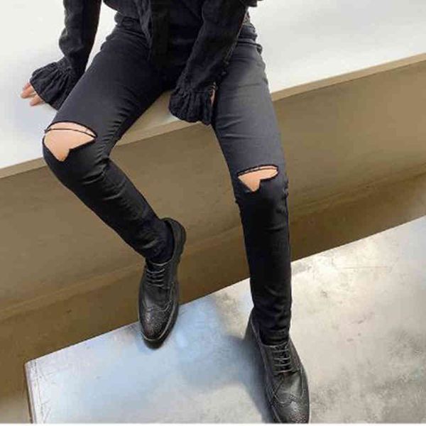 

pant unique jeans, tight black jeans with a hole, punk, goth, hip hop, skinny v3w1