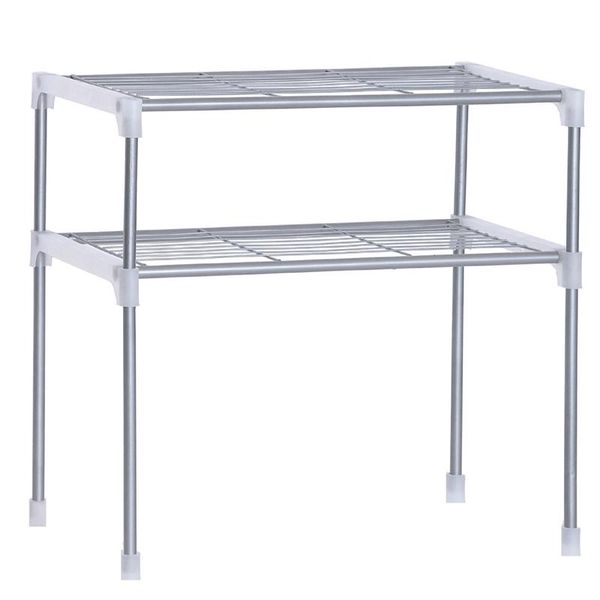 

adjustable steel microwave oven shelf detachable rack kitchen tableware shelves home bathroom storage holder & organization