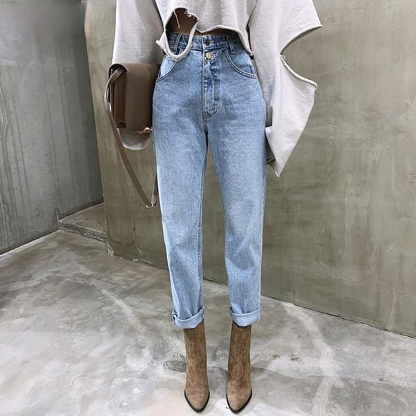 

women's jeans vintage high waist straight pant for women streetwear loose female denim buttons zipper ladies 2021, Blue