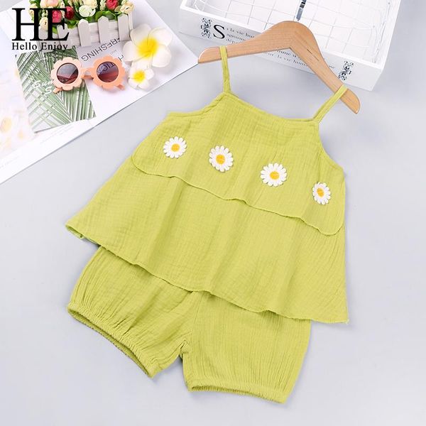 

clothing sets he hello enjoy summer casual baby girls clothes flower printed sling bow and shorts two-piece suit kids set, White