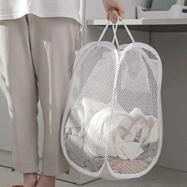

laundry bags folding dirty clothes storage basket net yarn portable home bathroom organizer