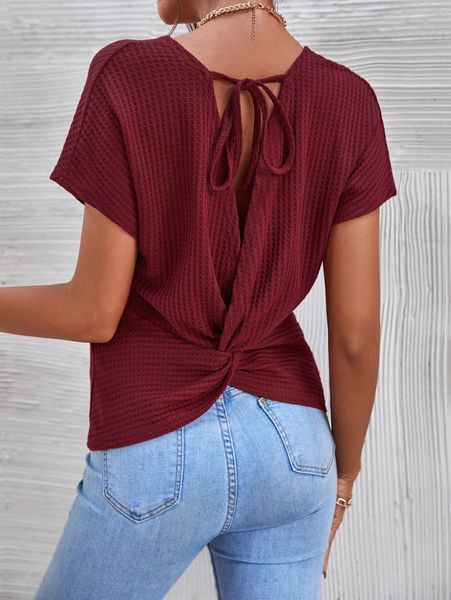 

tie twist back batwing sleeve tee y74x#, White