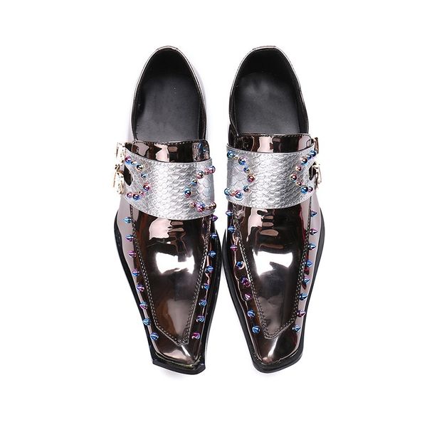 

men formal shoes fashion patent leather rivet sliver shoes men business office wedding buckle oxford shoes sapatos masculino, Black