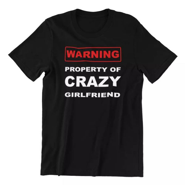 

Property Of My Crazy Girlfriend - Funny Boyfriend Black Cotton Men's T-shirt, White;black