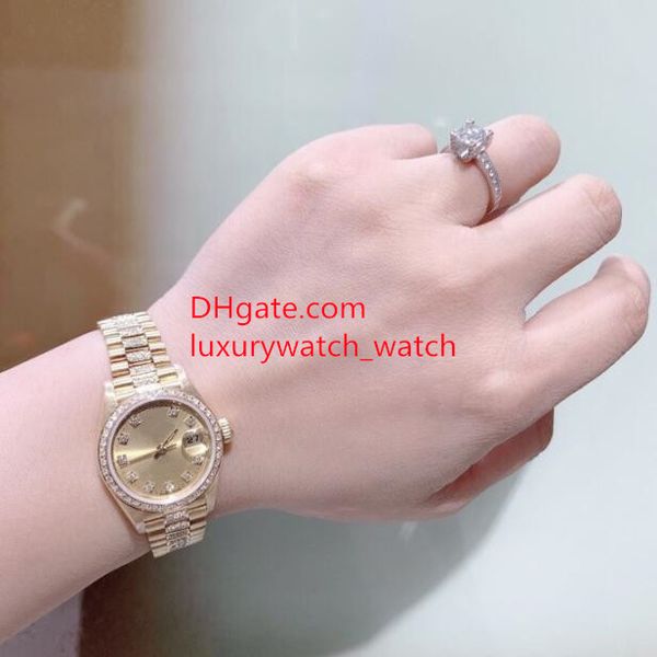 Женские алмазные часы 69178 26 мм Большой Великолепный Золотой Цифербл.