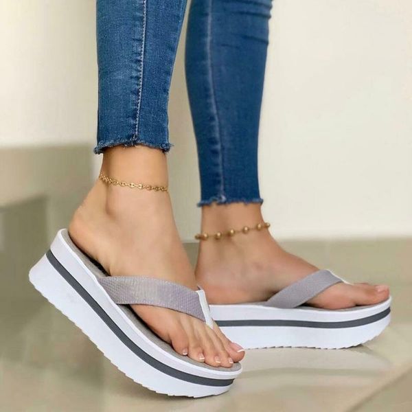 

slippers fashion women's casual 2021 summer plus size female sandals comfortable solid thick bottom women flip flops outdoor, Black