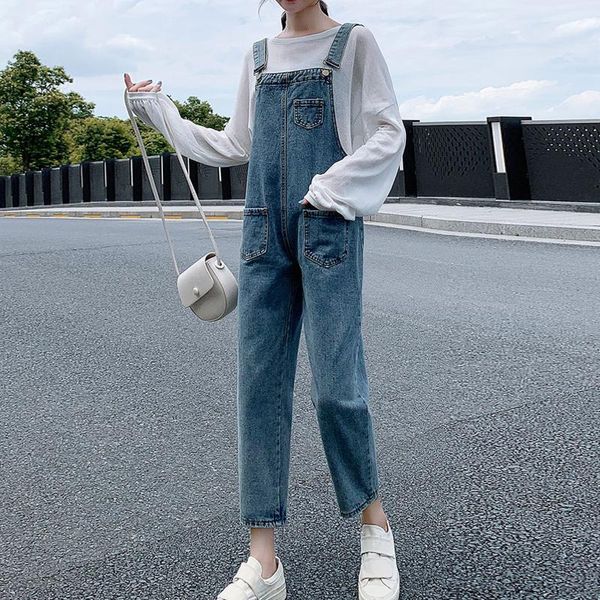 

women's jumpsuits & rompers fashion casual jeans washed denim bib overalls pant trousers with pockets plus size vaqueros mujer#35, Black;white