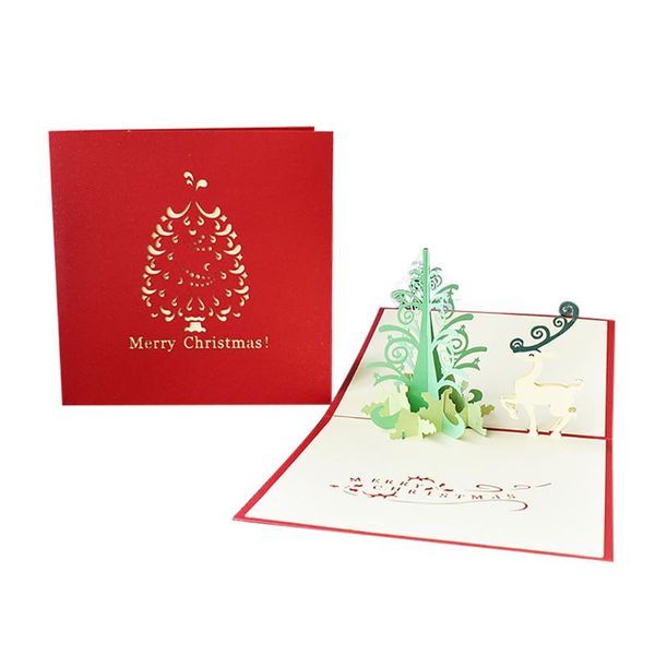 

greeting cards christmas card fashionable 3d hollow out xmas tree elk popup holiday