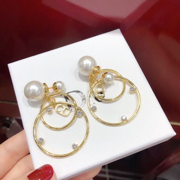 

design jewelry home pearl letter women's simple earrings 925 silver needle jewelry independent packaging, Golden