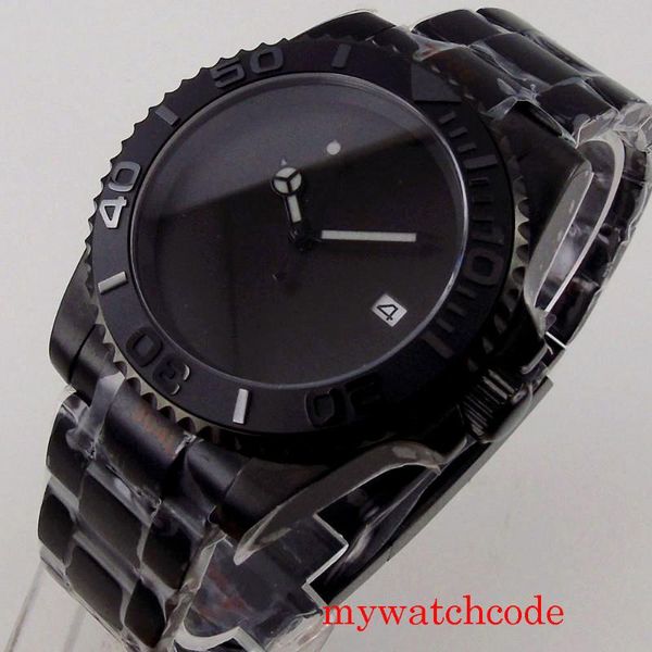 

wristwatches bliger 40mm nh35a miyota 8215 pt5000 black sterile pvd plated automatic men watch sapphire crystal oyster steel strap, Slivery;brown