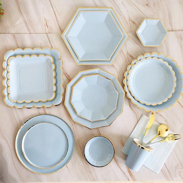 

disposable dinnerware 2021 blue theme tablewares wedding birthday year party supplies paper plates cups straws napkins supply