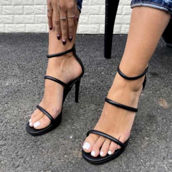 

sandals 2021 woman black 3 thin band ribbon back zipper 10cm heel summer heeled stiletto wedding party shoes fashion