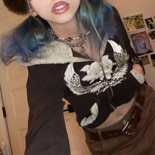 

winter angel print stitched lamb wool hoodie, Black;brown