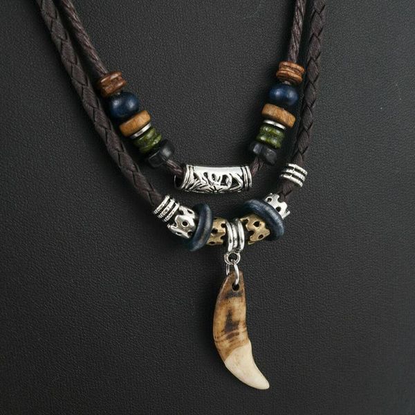 

men's bohemian spike pendant ethnic style necklace jewelry leather beaded braided gift chokers, Golden;silver