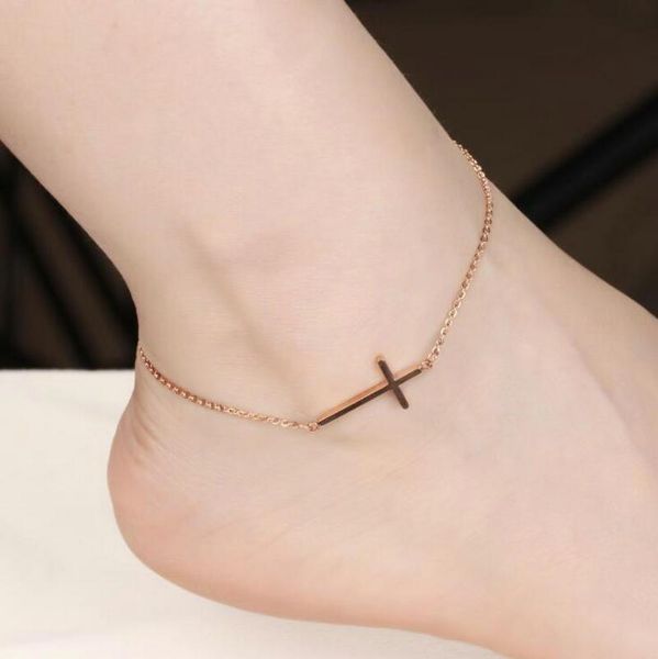 

anklets women's titanium steel anklet college style simple all-match cross, Red;blue