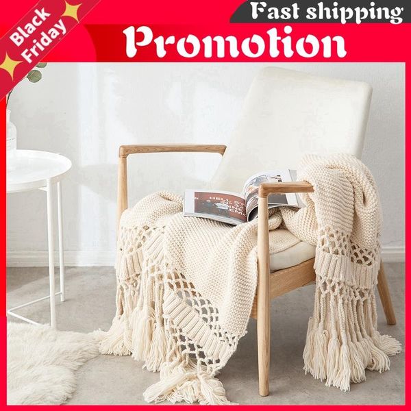 

blankets for beds hand-knitted sofa blanket po props tassel weighted air conditioning chunky knit