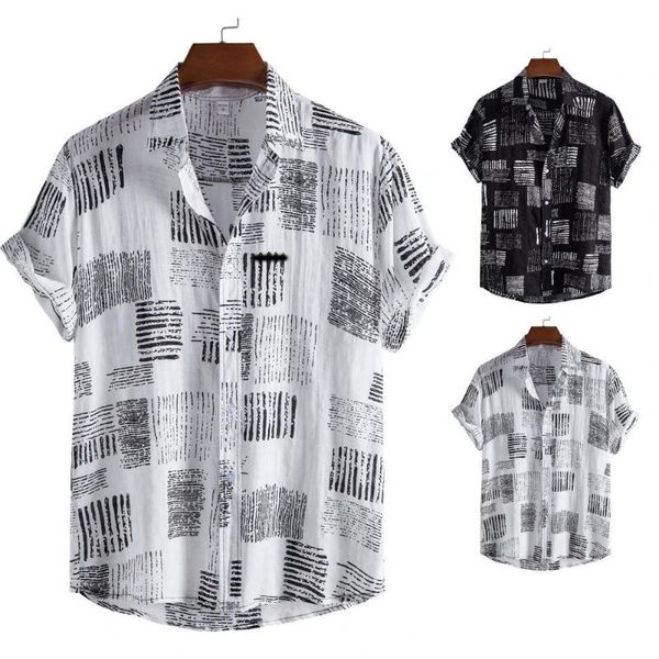 

men's casual shirts 50% dropshort sleeve men shirt turn-down collar soft print loose summer streerwear, White;black