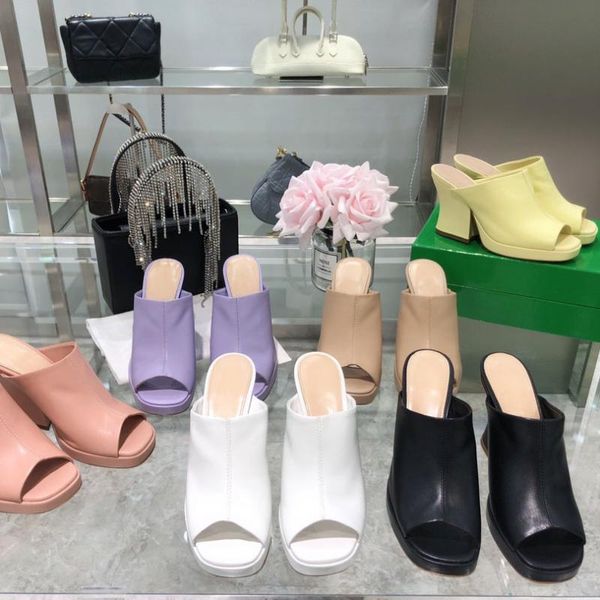 

slippers 2021 summer fish mouth shoes fashion women concise high heels comfort genuine leather, Black