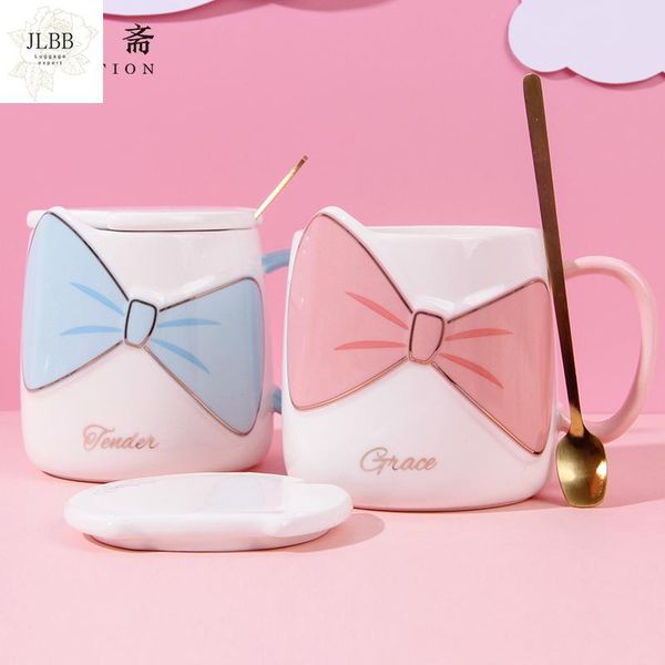 

mugs cute cup coffee student personality water home mug bow with cap spoon high-face value