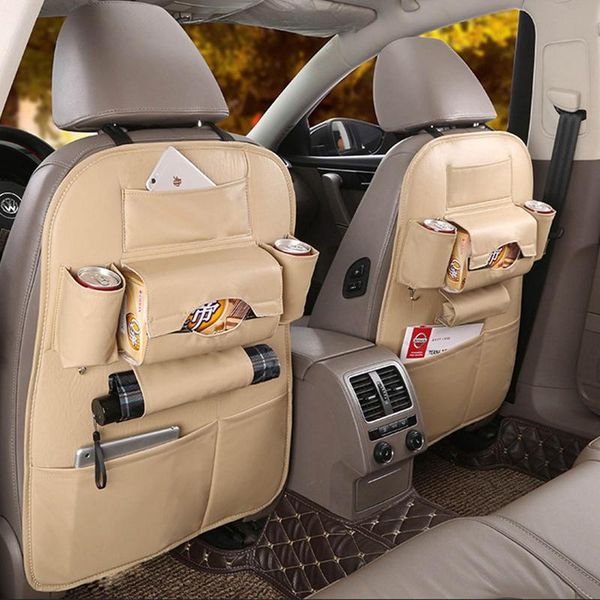 

car organizer seat back pu leather bag multifunctional auto storage included drink holder/ umbrella bag/ phone pouch