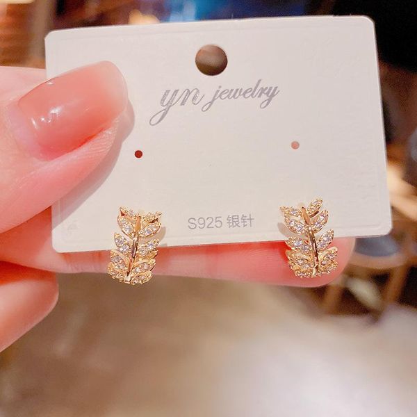 

hoop & huggie unique cubic zirconia earrings, lovely branches and leaves round geometric earrings for women crystal jewelry, Golden;silver