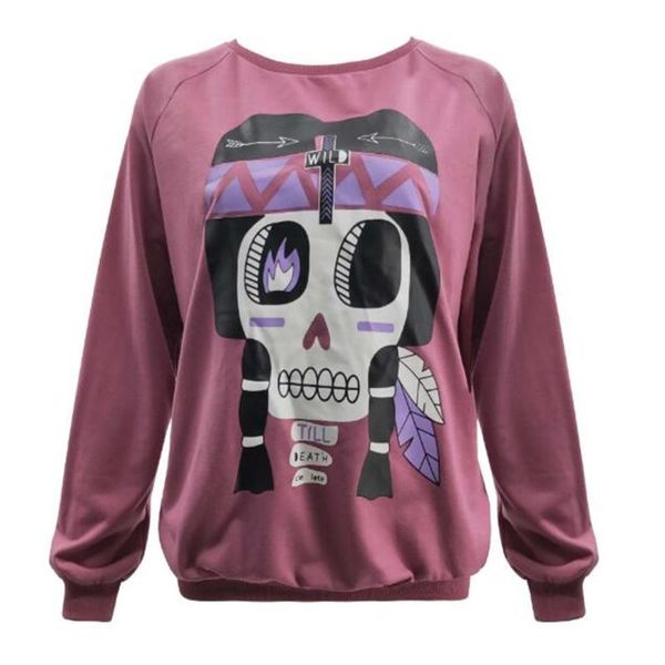 

women's hoodies & sweatshirts 2021 harajuku women o-neck skeleton cartoon printing long sleeve hip hop casual loose sweatshirt, Black