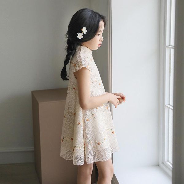 

girls qipao party dress lace short sleeve chinese traditional clothes 6 8 10 years old girl's dresses, Red;yellow