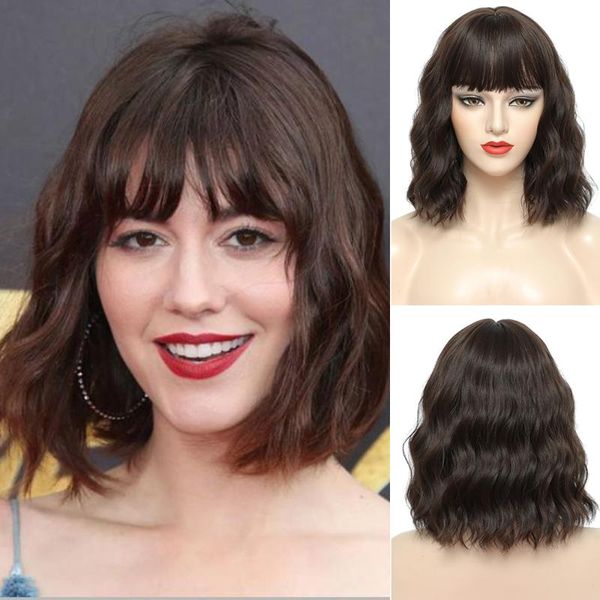 

synthetic wigs mimo short wavy bob with bangs for black women shoulder length cosplay hair daily use wig heat resistant fiber