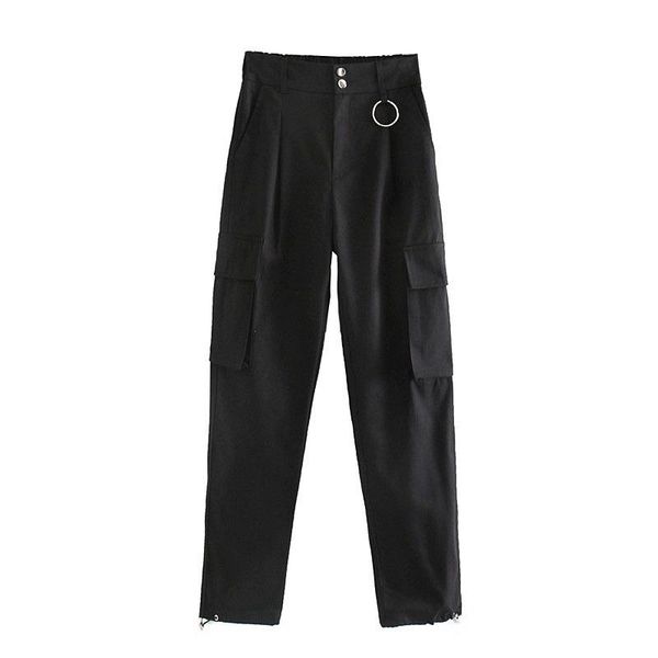 

women's pants & capris big pockets cargo women high waist loose streetwear baggy tactical trouser hip hop quality joggers, Black;white