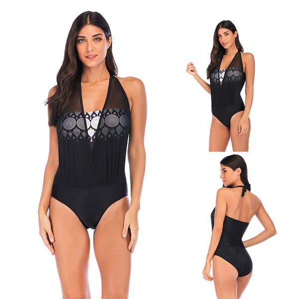 

2021 mesh splicing one piece swimsuit women ny bikini, White;black