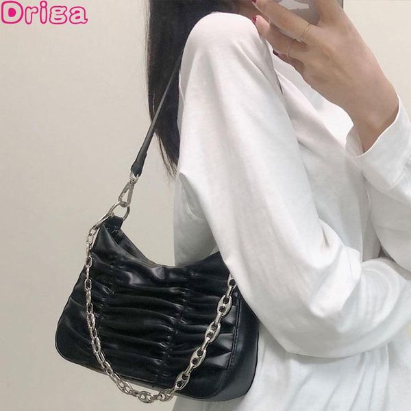 

evening bags driga retro fold chain shoulder women underarm handbags female 2021 texture messenger solid color pu leather