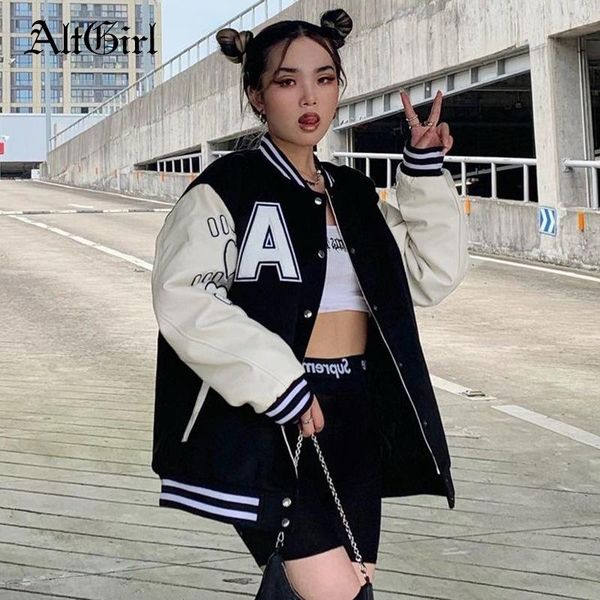 

women's jackets altgirl streetwear fashion baseball jacket women harajuku grunge gothic punk vintage letter embroidery y2k emo alt coat, Black;brown