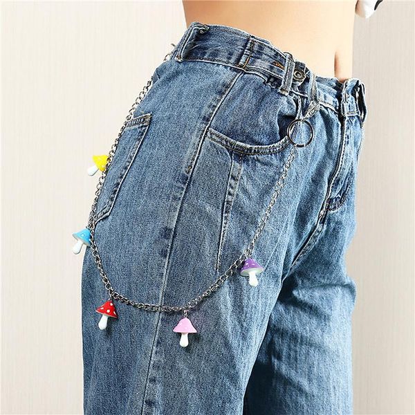 

creative waist chain resin love small mushroom multilayer body female personality punk pendant belts, Black;brown