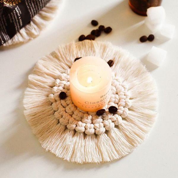 

table runner round hand-woven mat tassel woven cup anti-scalding heat-resistant kitchen accessories