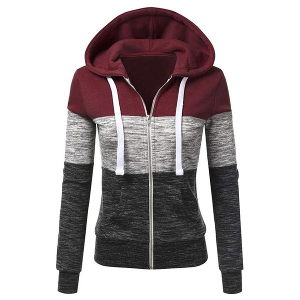 

women's hoodies & sweatshirts zip up hooded womens patchwork pullover drawstring fleece thicken autumn jacket coat tracksuit moletom, Black