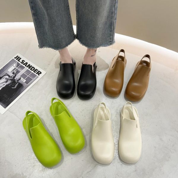 

sandals slippers women's spring and summer 2021 same style baotou fashion round toe rubber shoes rear empty flat sandal, Black