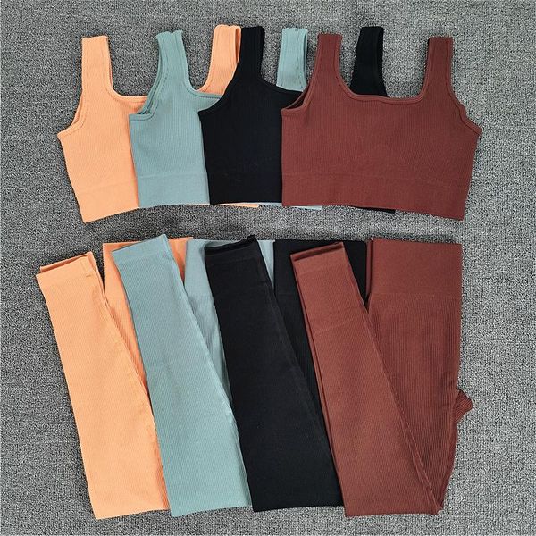 

solid seamless sport set women two 2 piece u crop bra high waist leggings sportsuit workout outfit fitness yoga gym wear