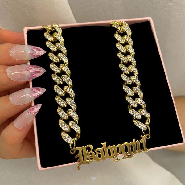 

cuban trendy metal letter pendant necklace for women chunky gold silver color crystal chain collar party jewelry gifts necklaces
